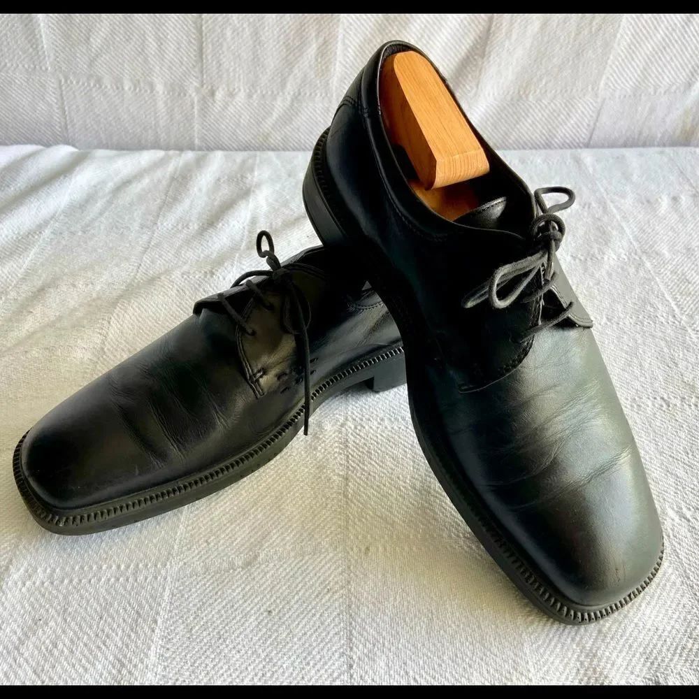 ECCO City Mens Black Leather Apron Square Toe Lace Up Shoes Sz EU 41 US 8